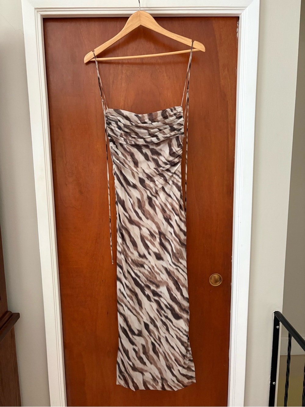 Zara Brown and Cream Animal-Print Maxi Slip Dress